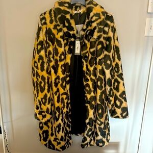 NWT Never Worn Eva Mendes NY&Co Faux Fur Leopard Print Coat Size M
